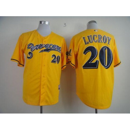 Brewers #20 Jonathan Lucroy Yellow Cerveceros Cool Base Stitched MLB Jersey