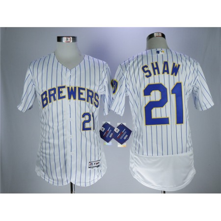 Men's Milwaukee Brewers #21 Travis Shaw White Flexbase Stitched MLB Jersey