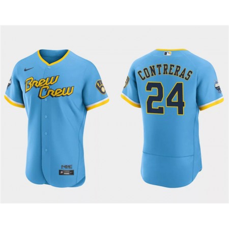 Men's Milwaukee Brewers #24 William Contreras Powder Blue 2022 City Connect Flex Base Stitched Baseball Jersey