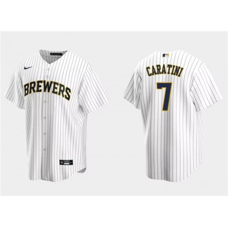 Men's Milwaukee Brewers #7 Victor Caratini White Cool Base Stitched Jersey