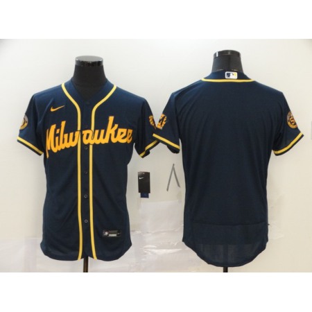 Men's Milwaukee Brewers Blank Navy Flex Base Stitched MLB Jersey