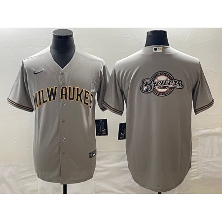 Men's Milwaukee Brewers Gray Team Big Logo Cool Base Stitched Jersey