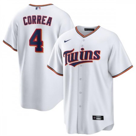 Men's Minnesota Twins #4 Carlos Correa White Cool Base Stitched Jersey