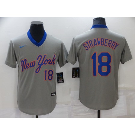 Men's New York Mets #18 Darryl Strawberry Grey Stitched Baseball Jersey