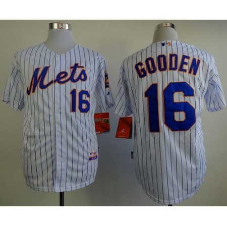 Mets #16 Dwight Gooden White(Blue Strip) Home Cool Base Stitched MLB Jersey