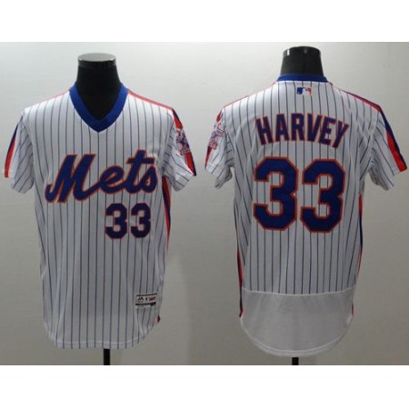 Mets #33 Matt Harvey White(Blue Strip) Flexbase Authentic Collection Alternate Stitched MLB Jersey