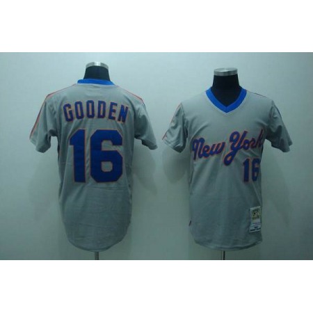 Mitchell and Ness Mets #16 Dwight Gooden Stitched Grey Throwback MLB Jersey