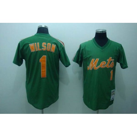 Mitchell and Ness Mets #1 Mookie Wilson Stitched Green Throwback MLB Jersey