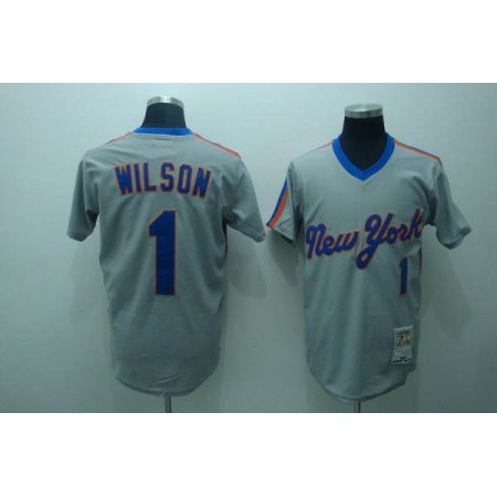 Mitchell and Ness Mets #1 Mookie Wilson Stitched Grey Throwback MLB Jersey