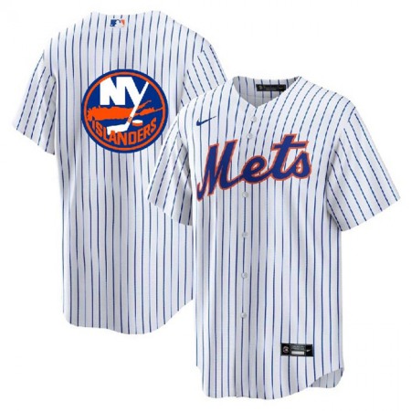 Men's New York Mets & islanders White Cool Base Stitched Baseball Jersey