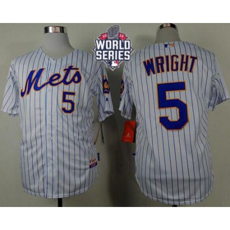 Mets #5 David Wright White(Blue Strip) Home Cool Base W/2015 World Series Patch Stitched MLB Jersey