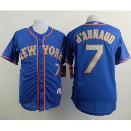 Mets #7 Travis d'Arnaud Blue(Grey NO.) Alternate Road Cool Base Stitched MLB Jersey