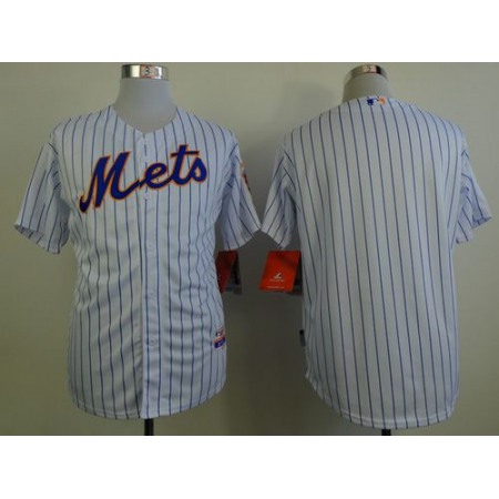 Mets Blank White(Blue Strip) Home Cool Base Stitched MLB Jersey