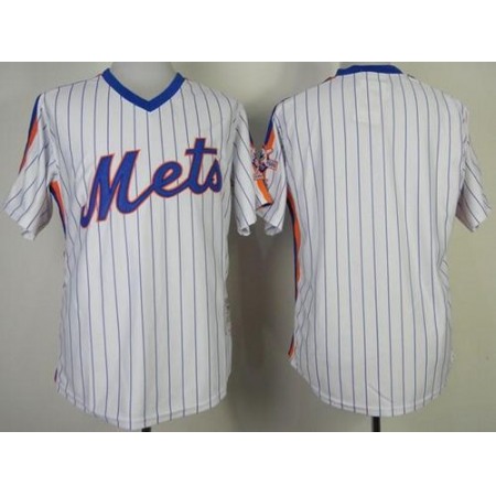 Mitchell And Ness Mets Blank White(Blue Strip) Throwback Stitched MLB Jersey