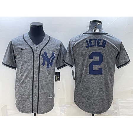 Men's New York Yankees #2 Derek Jeter Grey Cool Base Stitched Jersey