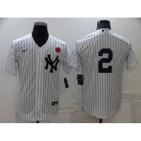 Men's New York Yankees #2 Derek Jeter White Cool Base Stitched Baseball Jersey