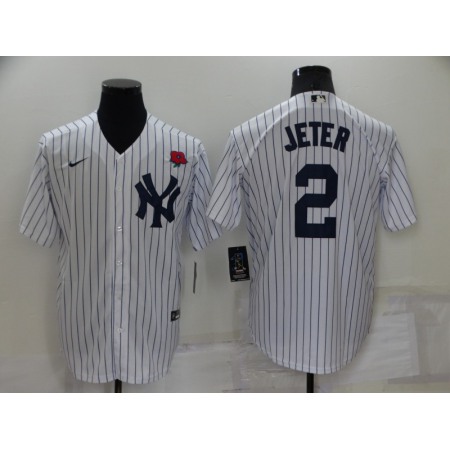 Men's New York Yankees #2 Derek Jeter White Cool Base Stitched Baseball Jersey