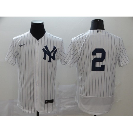 Men's New York Yankees #2 Derek Jeter White Flex Base Stitched MLB Jersey