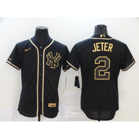 Men's New York Yankees #2 Derek Jetere Black Golden Flex Base Stitched MLB Jersey