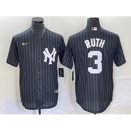 Men's New York Yankees #3 Babe Ruth Black Cool Base Stitched Baseball Jersey