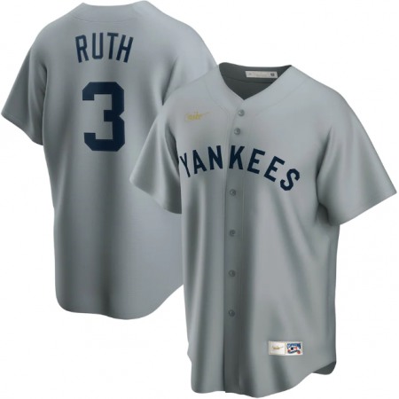 Men's New York Yankees #3 Babe Ruth Grey Cool Base Stitched Baseball Jersey