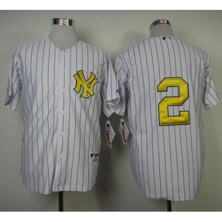 Yankees #2 Derek Jeter White Fashion Gold w/Commemorative Retirement Patch Stitched MLB Jersey