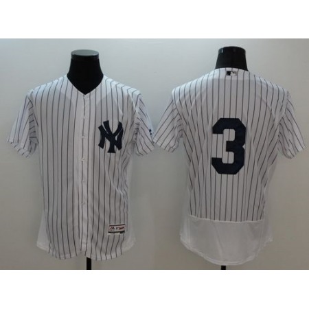 Yankees #3 Babe Ruth White Strip Flexbase Authentic Collection Stitched MLB Jersey