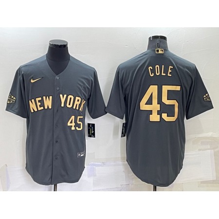 Men's New York Yankees #45 Gerrit Cole 2022 All-Star Charcoal Cool Base Stitched Baseball Jersey