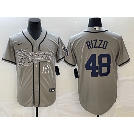 Men's New York Yankees #48 Anthony Rizzo Gray With Patch Cool Base Stitched Baseball Jersey