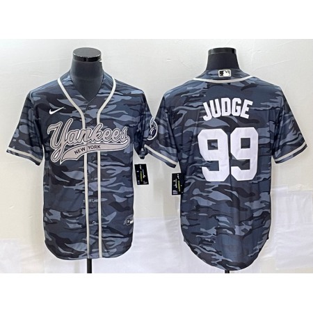 Men's New York Yankees #99 Aaron Judge Gray Camo With Patch Cool Base Stitched Baseball Jersey