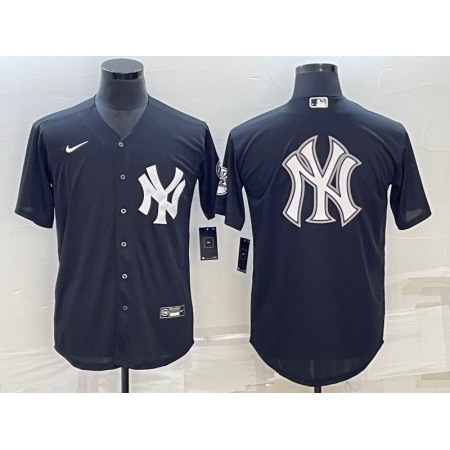 Men's New York Yankees Black Team Big Logo Cool Base Stitched Baseball Jersey