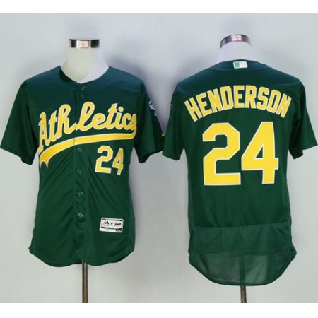 Athletics #24 Rickey Henderson Green Flexbase Authentic Collection Cooperstown Stitched MLB Jersey