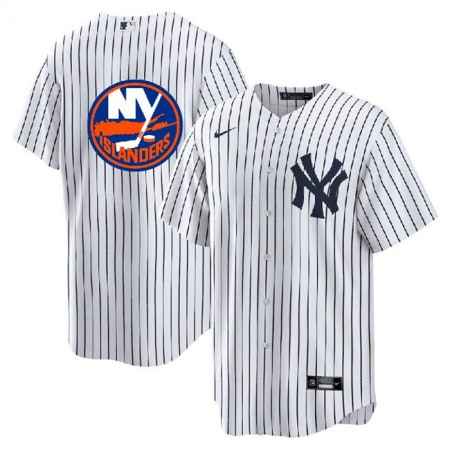 Men's New York Yankees & islanders White Cool Base Stitched Jersey