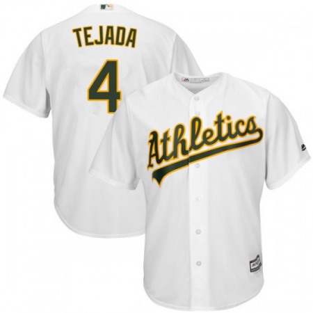 Men's Oakland Athletics #4 Miguel Tejada White Cool Base Stitched MLB Jersey