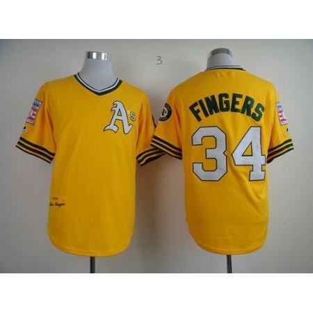 Mitchell And Ness Athletics #34 Rollie Fingers Yellow Throwback Stitched MLB Jersey