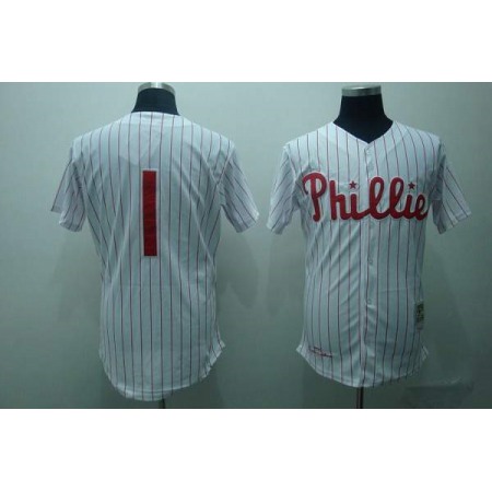 Mitchell and Ness Phillies #1 Richie Ashburn Stitched White Red Strip Throwback MLB Jersey