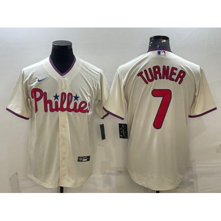 Men's Philadelphia Phillies #7 Trea Turner Cream Cool Base Stitched Baseball Jersey