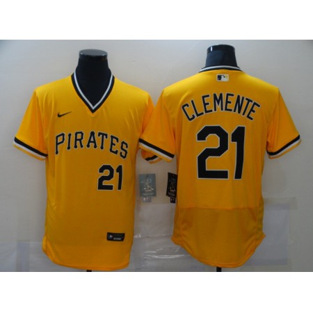 Men's Pittsburgh Pirates #21 Roberto Clemente Yellow Flex Base Stitched MLB Jersey