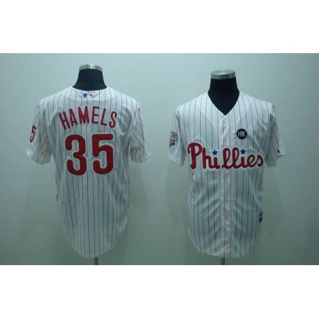 Phillies #35 Colbert Hamels Stitched White Red Strip MLB Jersey