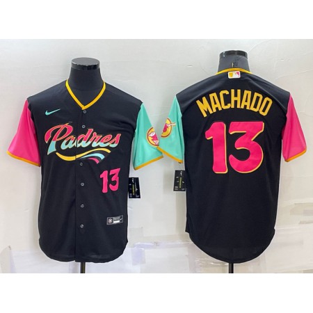 Men's San Diego Padres #13 Manny Machado 2022 Black City Connect Cool Base Stitched Jersey