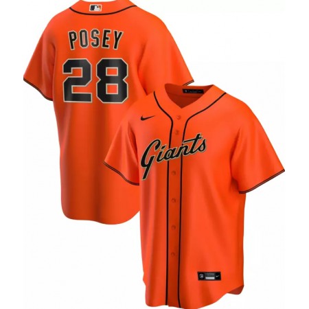 Men's San Franciscoc Giants #28 Buster Posey Orange Cool Base Stitched Jersey