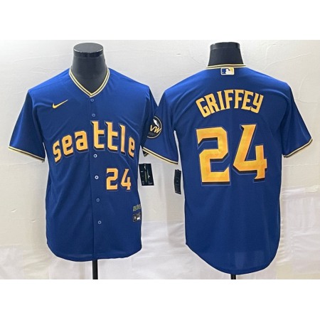 Men's Seattle Mariners #24 Ken Griffey Jr. Royal 2023 City Connect Cool Base With Patch Stitched Baseball Jersey