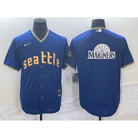 Men's Seattle Mariners Royal 2023 City Connect Team Big Logo Cool Base Stitched Baseball Jersey