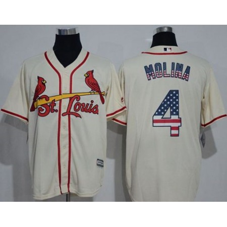 Cardinals #4 Yadier Molina Cream USA Flag Fashion Stitched MLB Jersey