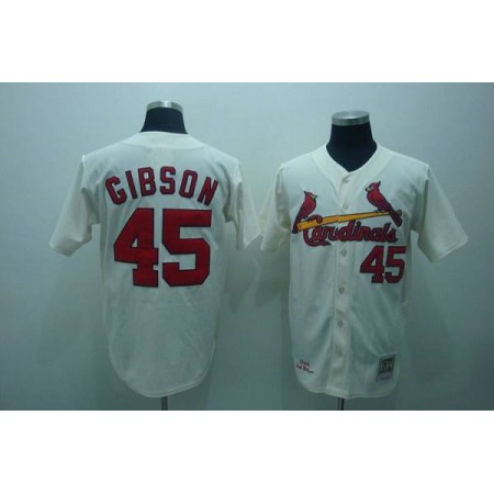 Mitchell and Ness 1967 Cardinals #45 Bob Gibson Stitched Cream Throwback MLB Jersey