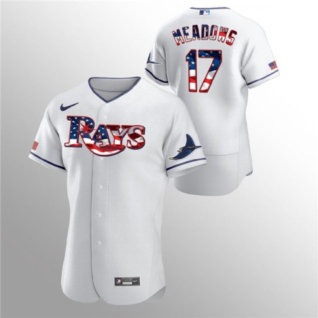 Men's Tampa Bay Rays #17 Austin Meadows White 2020 Stars & Stripes Flex Base Stitched Jersey