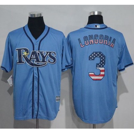 Rays #3 Evan Longoria Light Blue USA Flag Fashion Stitched MLB Jersey