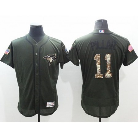 Blue Jays #11 Kevin Pillar Green Flexbase Authentic Collection Salute to Service Stitched MLB Jersey