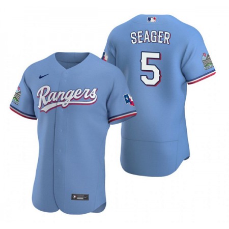 Men's Texas Rangers #5 Corey Seager Light Blue Flex Base Stitched Jersey