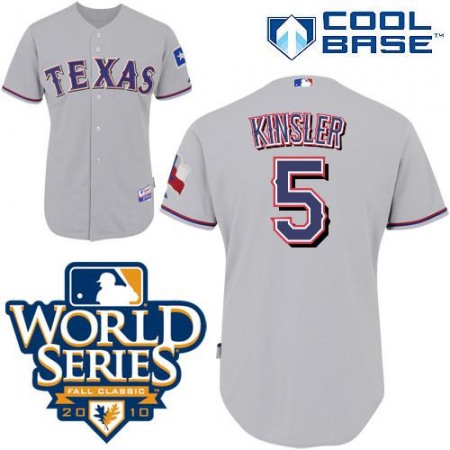 Rangers #5 Lan Kinsler Grey Cool Base w/2010 World Series Patch Stitched MLB Jersey